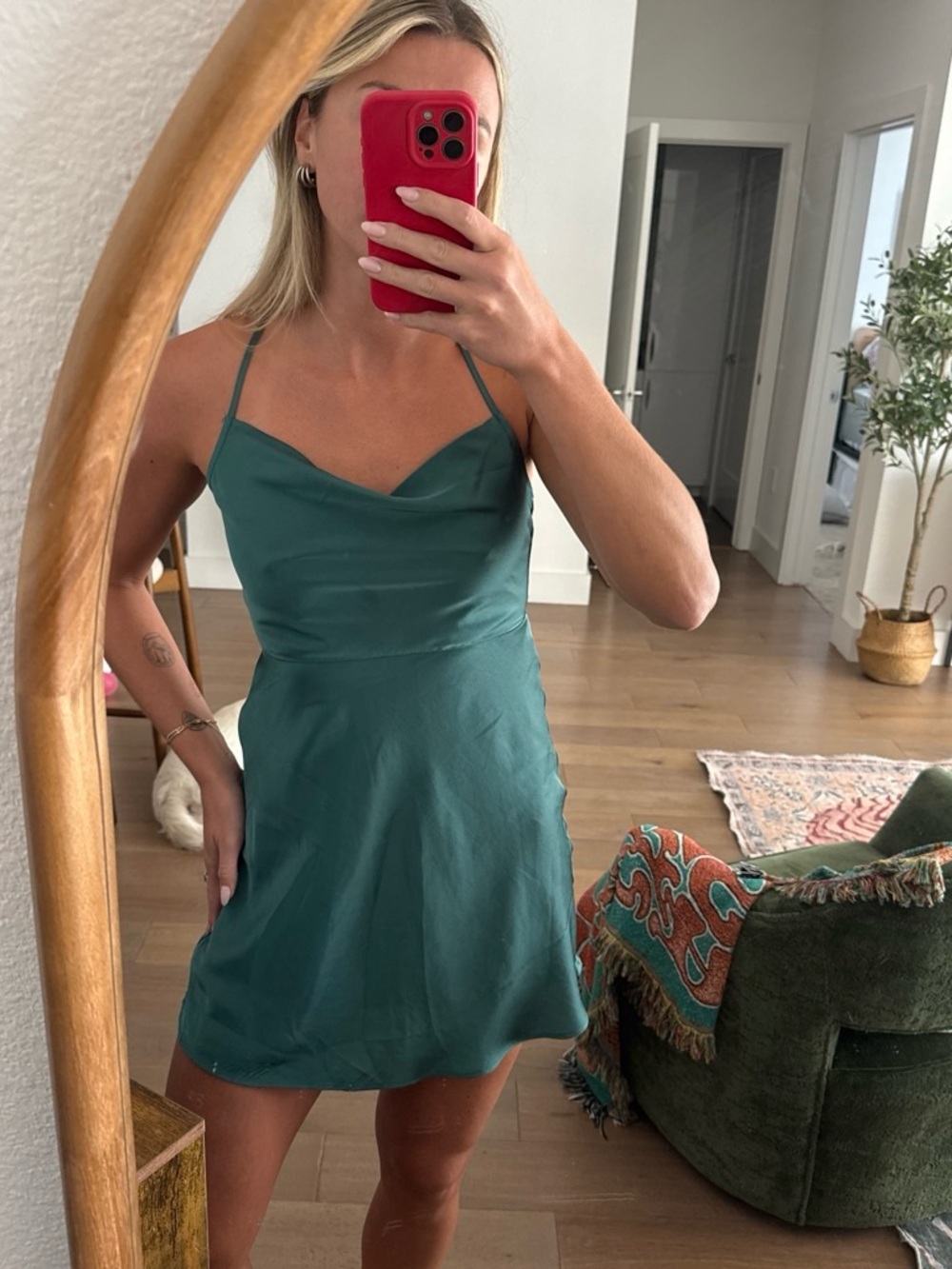 Abercrombie Teal Cowl Neck Mini Slip Dress with Spaghetti Straps